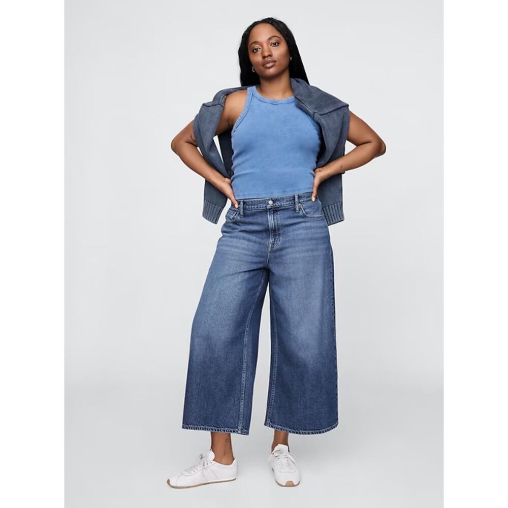 NWT Gap Mid Rise UltraSoft Baggy Crop Jeans Wide Leg Size 33 16 16R 762112
